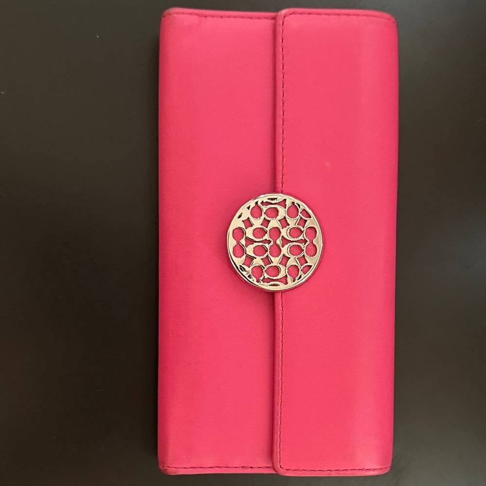 Coach Pink Wallet with Gold Accent